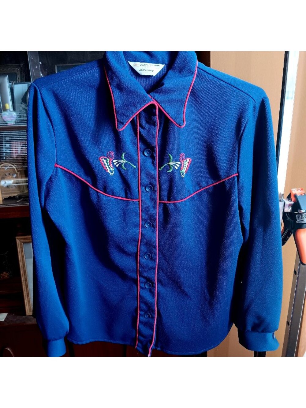 True Vintage Disco Cowgirl Top Large 1970's JCPenney Western Shirt Embroidered